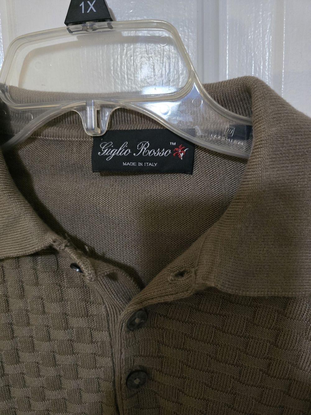 Giglio Rosso Textured Knit Polo in Olive Brown - Picture 2 of 2